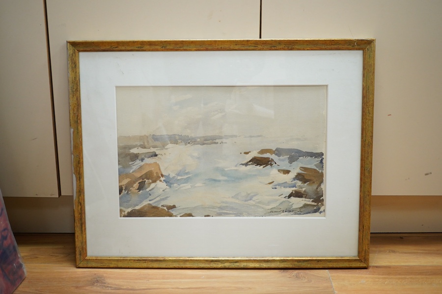 Edward Wesson RI RSMA (1910-1983), watercolour, Rocky coastal view, signed, 31 x 49cm. Condition - fair to good